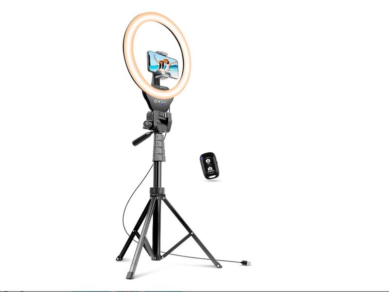 12-inch Ring Light with 67-inch Selfie Stick, Tripod and Phone Holder, Selfie Remote Control Circle Light for Live Stream Video Recording TikTok, Compatible with All Phones and Cameras Accessories Adjustable