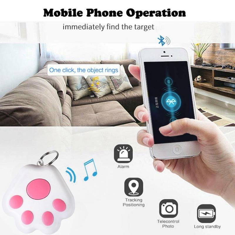 Smart Tracker Mini Anti-lost Alarm Locator Key Finder, Cute Paw Design Keychain Wallet, Key Locator Device with App, GPS Tracking Device Phone-Finder