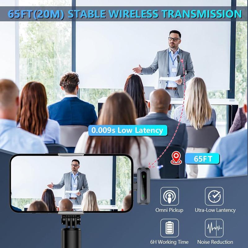 Wireless Microphone, Professional Wireless Microphone for iPhone & Android Phone, Lapel Mic for Video Recording, Teaching, Interviews, Podcast