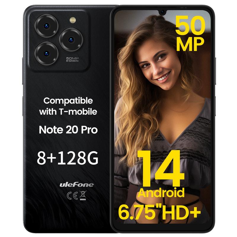 Ulefone Note 20 Pro Unlocked Cell Phones, 4G Smartphones,Android 14 , 6000mAh Mega Battery, 8GB + 128GB, 6.75