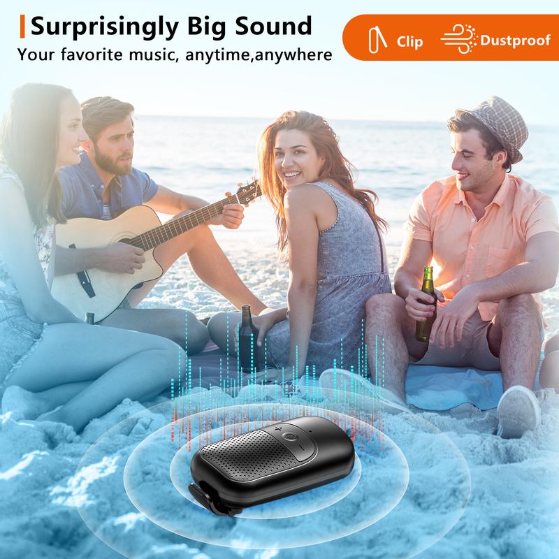 Portable Bluetooth Speakers, Clip-On Wireless Stereo, Deep Bass, IPX5 Waterproof, Mini Outdoor Wearable, BT 5.3 for Cycling, Party, Beach, Shower