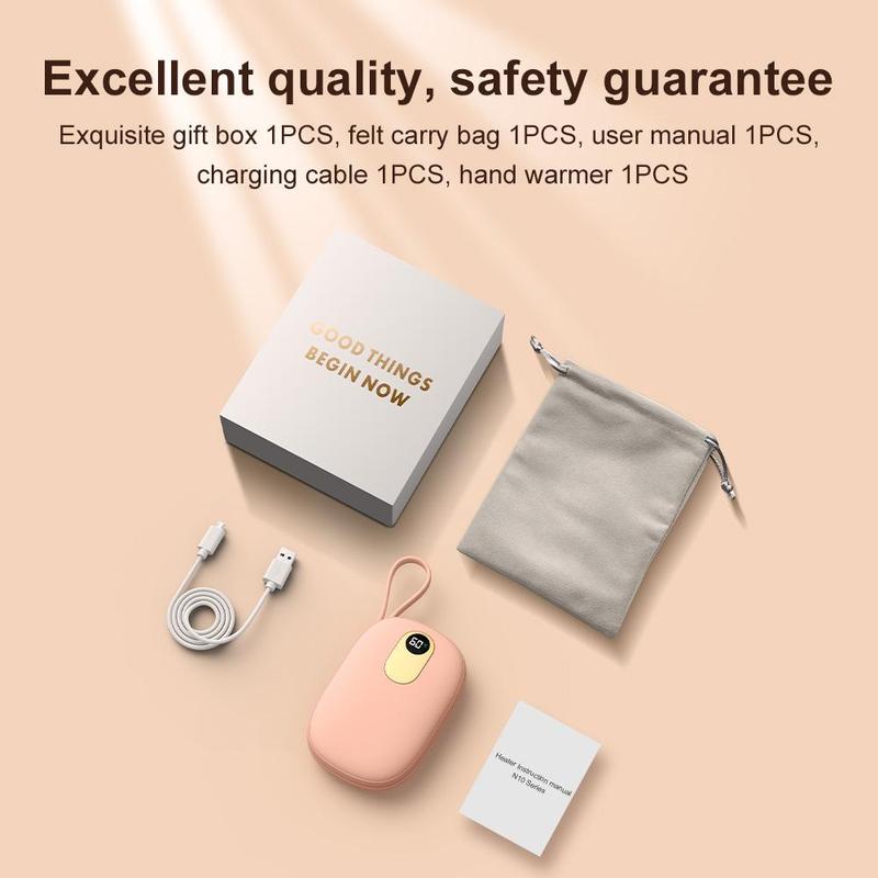 10000mAh Electric Hand Warmer Power Bank, 1 Count Portable Pocket Power Bank with Built-in Cable, 24-hour Long-lasting Safe Heating Power Bank for Outdoor