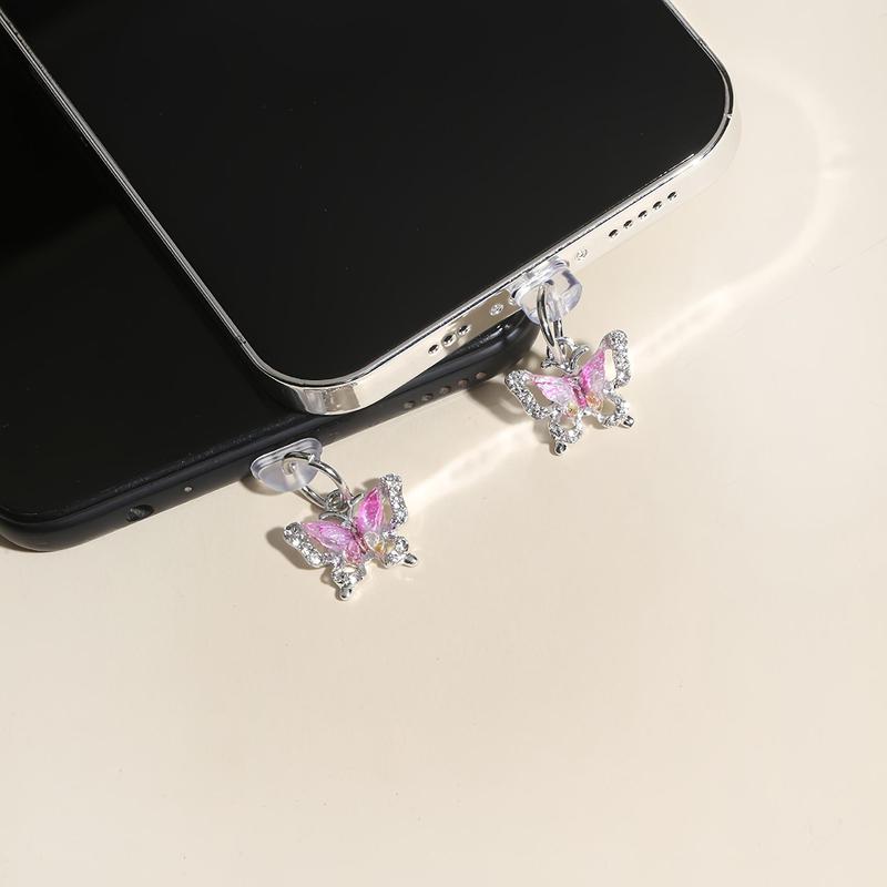 Cute Butterfly Design Phone Charging Port Dust Plug, 1 Count Aluminum Alloy Durable Cellphone Charging Port Dust Plug, Fashionable Mobile Phone Accessories for iPhone Interface Type-C Interface