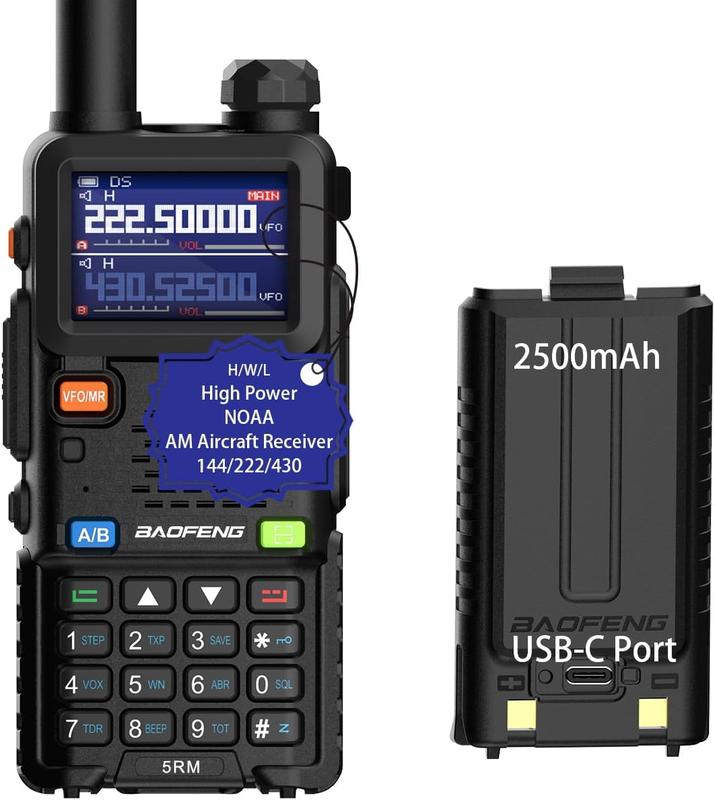 BAOFENG UV-5RH (Upgrade of UV-5R) GMRS Ham Radio, Long Range Walkie Talkies Survival Emergency Gear, Handheld Two Way Radio with NOAA Weather, 999 Channels,Copy Frequency,USB-C Charging,Support Chirp,Video & Audio Produc(Black, Full Kits)