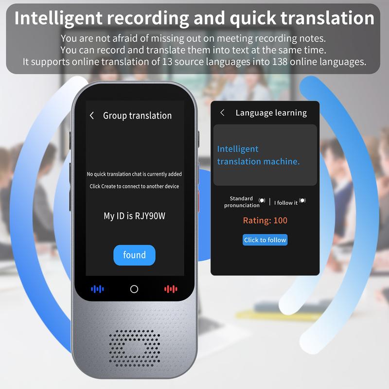 Language Translator Device No WiFi Needed, Portable AI Voice Translator with ChatGPT, Supports Two-Way Real-Time Translation in 138 Languages, Instant AI Translation Device with Offline and Photo Translation, Ideal for Travel, Business, and Learning