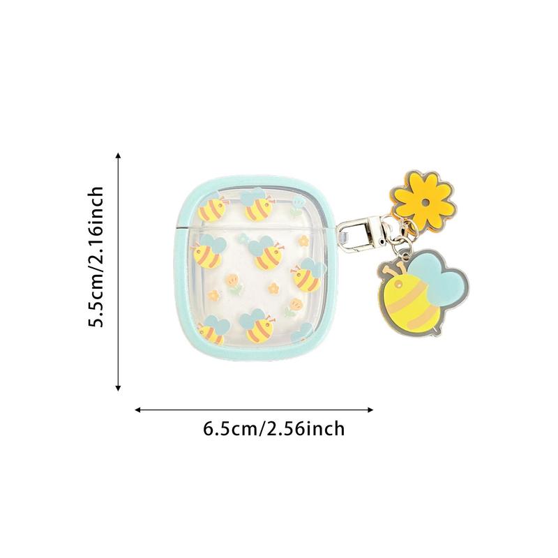 Cartoon Bee Pattern Earphone Case with Keychain, Decorative Earphone Protector Cover Compatible with Apple Airpods, Fashion Earphone Case for Women & Girls