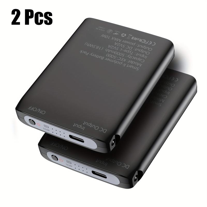 2 Pcs 5000mAh 5V 2.1A Rechargeable Battery Pack with DC and USB Output Ports for Heated Sock, Gloves, and Vest - Portable Power Bank