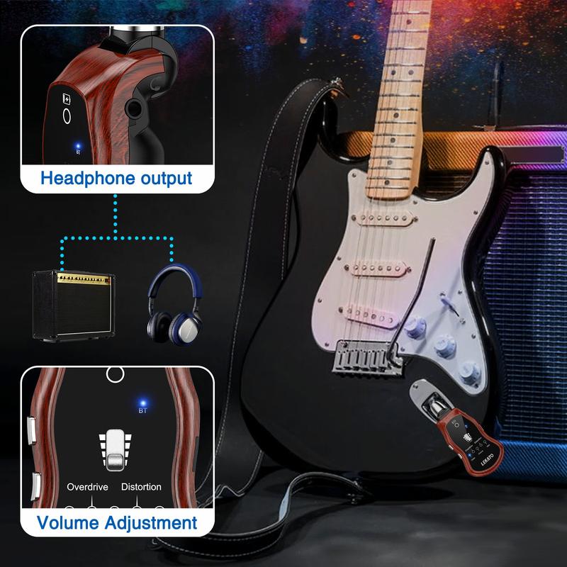 LEKATO Guitar Headphone Amplifier, Micro Headphone Amplifier, Bass Guitar Headphone Amplifier, Rechargeable Mini Guitar Practice Amp, with Bluetooth Receiver, Clean Chorus Overdrive Distortion and Wah Audio