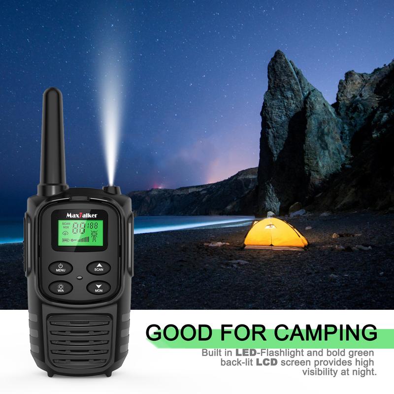 MaxTalker Walkie Talkies Long Range for Adult, MT10 Rechargeable Walkie Talkies FRS Two Way Radio, NOAA, 1200mAh Li-ion Battery USB-C Cable, LED Flashlight, VOX Walkie Talkie for Hiking Camping Audio