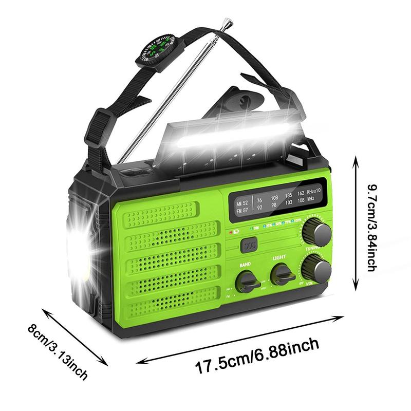 Portable Solar AM FM Radio, 6000mAh Hand Crank Radio with Super Flashlight & Reading Light, Type-C Charging Emergency Radio for Home Outdoor, Camping