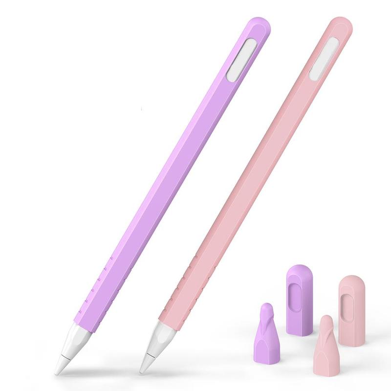 Solid Color Silicone Stylus Case, 2 Counts Stylus Protective Cover with 4 Nib Covers, Tablet Accessories Compatible with 2nd Gen Pencil   Pro 2024