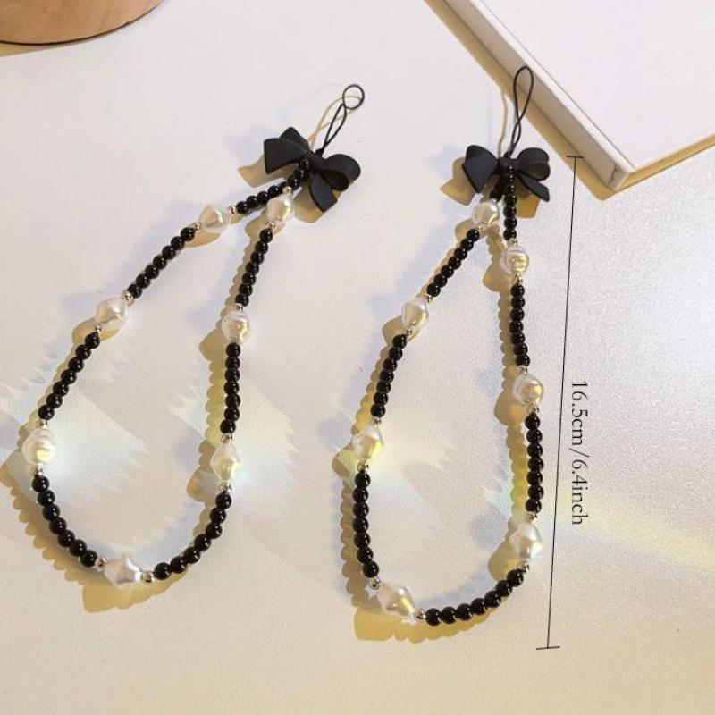 Bowknot Faux Pearl Decor Phone Lanyard, Anti-lost Mobile Phone Wrist Strap, Phone Charm for Women & Girls