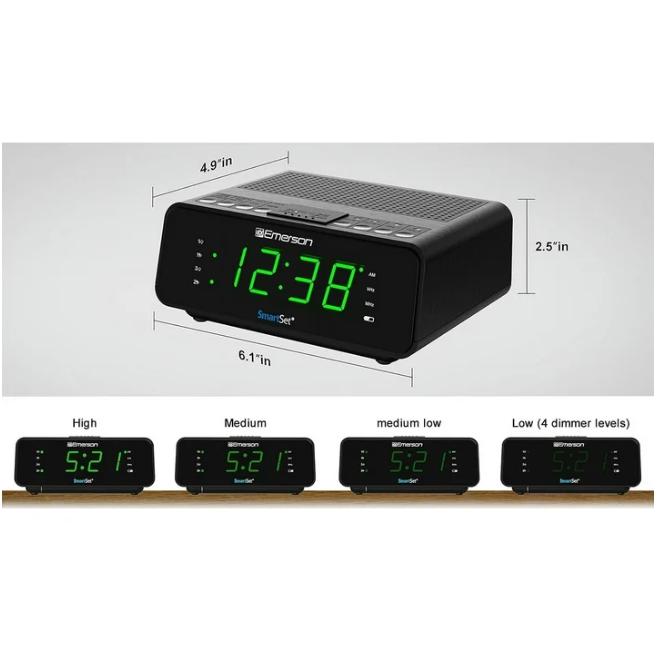 Emerson SmartSet Dual Alarm Clock Radio with AM FM Radio, Dimmer, Sleep Timer and .9