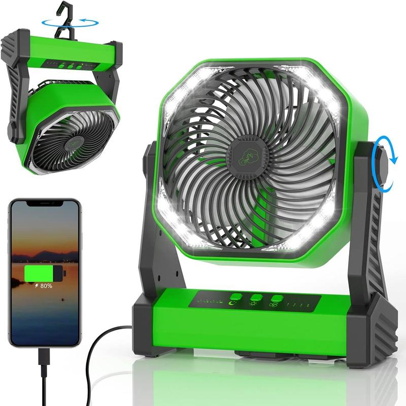 Portable Rechargeable Fan with LED Light, 20000mAh   Camp Fan with Hook, 270? Pivot, 4 Speeds, USB Table Fan for Camping, Fishing, Power Outage, Barbecue, Jobsite