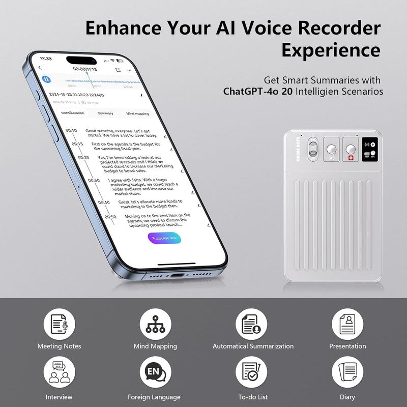 CHIME NOTE AI Voice Recorder Empowered by ChatGPT,Ai Recording Device. Free Audio Transcription&MagSafe Wireless Charging&Real-time Translation