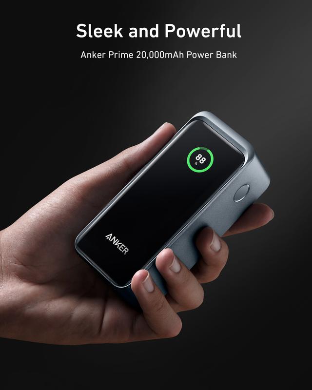 Anker Prime Power Bank, 20,000mAh Portable Charger with 200W Output, Smart Digital Display, 2 USB-C and 1 USB-A Port Compatible with iPhone 16 15 14 13 Series, Samsung, MacBook, Dell, and More