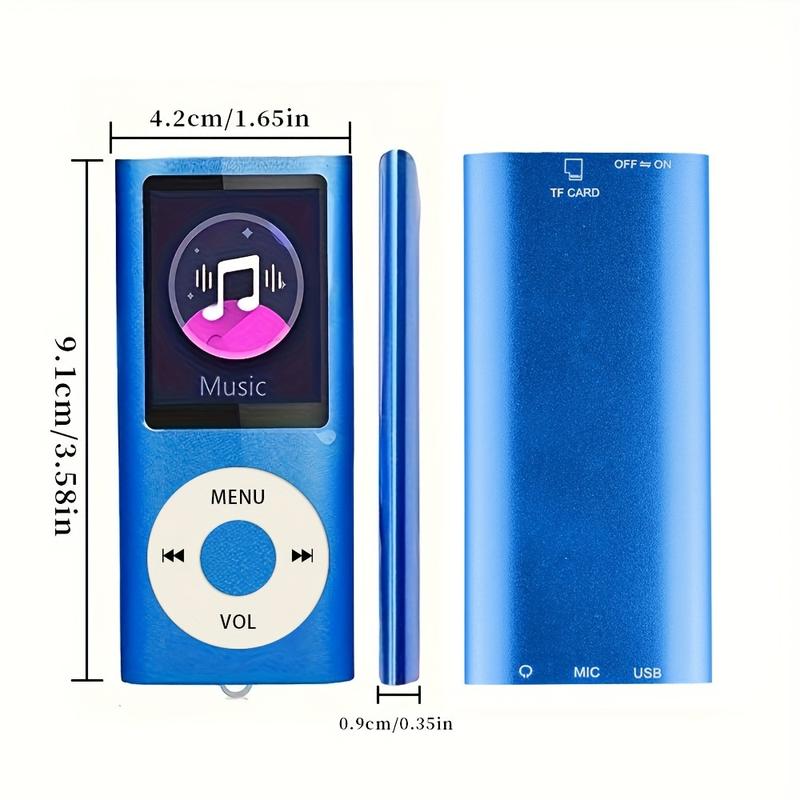 MP3 Player, Portable Lossless Sound Slim MP3 Music Player with Earphone, 1.8 Inch LCD Screen Digital Music Player,(Blue) Audio Mp4 Aluminum