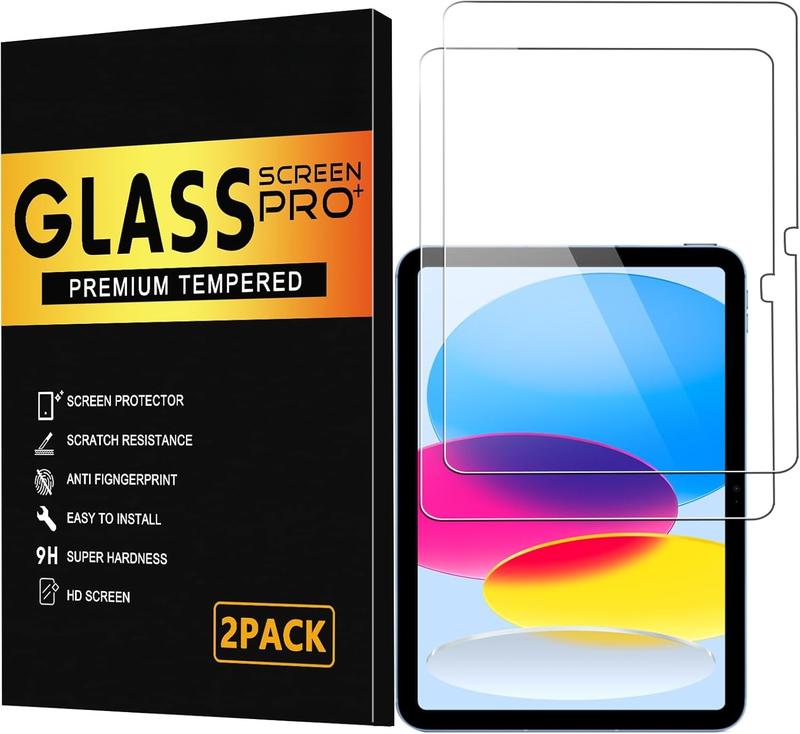 2 Pack Screen Protector for iPad 10th Generation 10.9 Inch 2022, HD Clear 9H Hardness Tempered Glass Film Compatible with iPad 10 Gen, Scratch Resistent, Touch , Bubbles Free