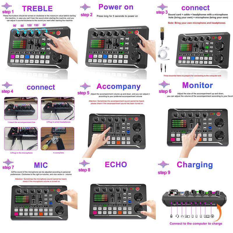 Sound Card Audio Mixer Kit, 1 Set Microphone & Audio Interface & Audio Mixer, Mixer Equipment, Professional Audio Mixer Kit for Podcasting, Recording, Gaming, Live Recording