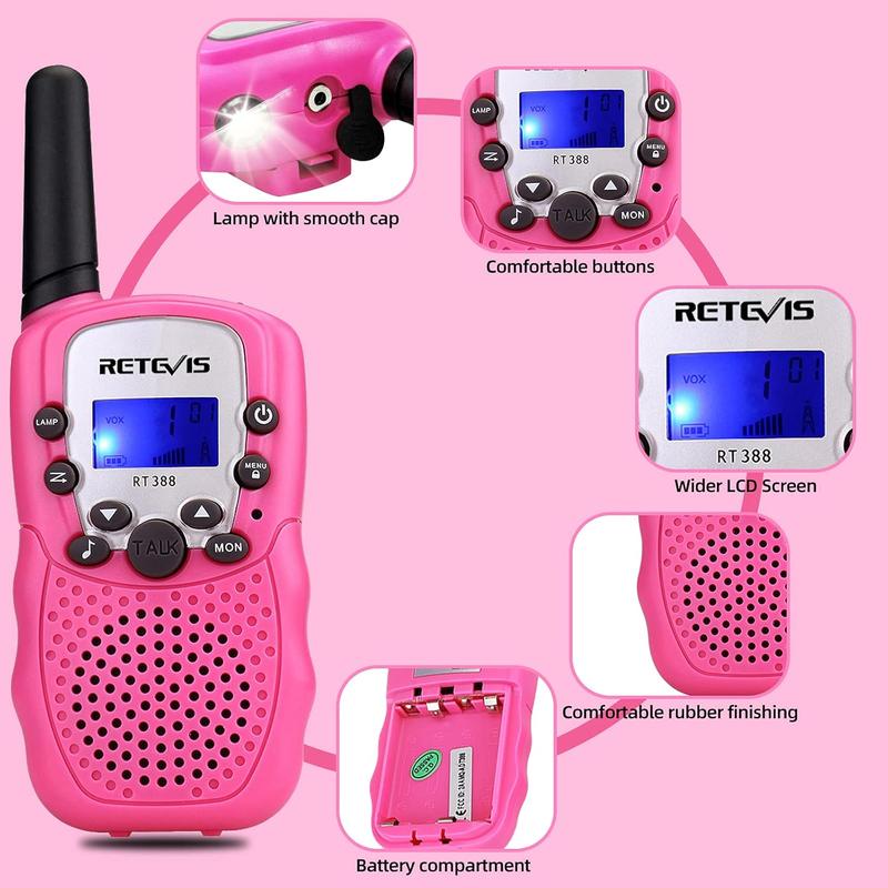 Walkie Talkies for , Toys Long Range 2 Way Radio, Walkie Talkie for Birthday Gifts Outdoor Camping Family Trip(Pink 1 Pair).Safety light Clear calls  Easy to operate   Christmas gift