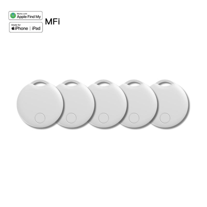 RSH Key Finder (ITag09 White, 5 Pack)，Smart Bluetooth Tracker，Compatible with Apple Find My (iOS only)，Key Locator, Backpack, Wallet, Suitcase，IP65 Waterproof；