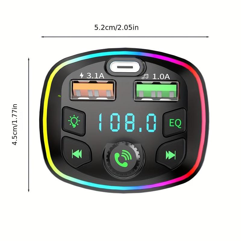 SIMR Wireless Car MP3 FM Transmitter, 1 Count Dual USB Type C Car Charger FM Transmitter, Colorful Ambient Light & Car MP3 Music Player Audio Receiver