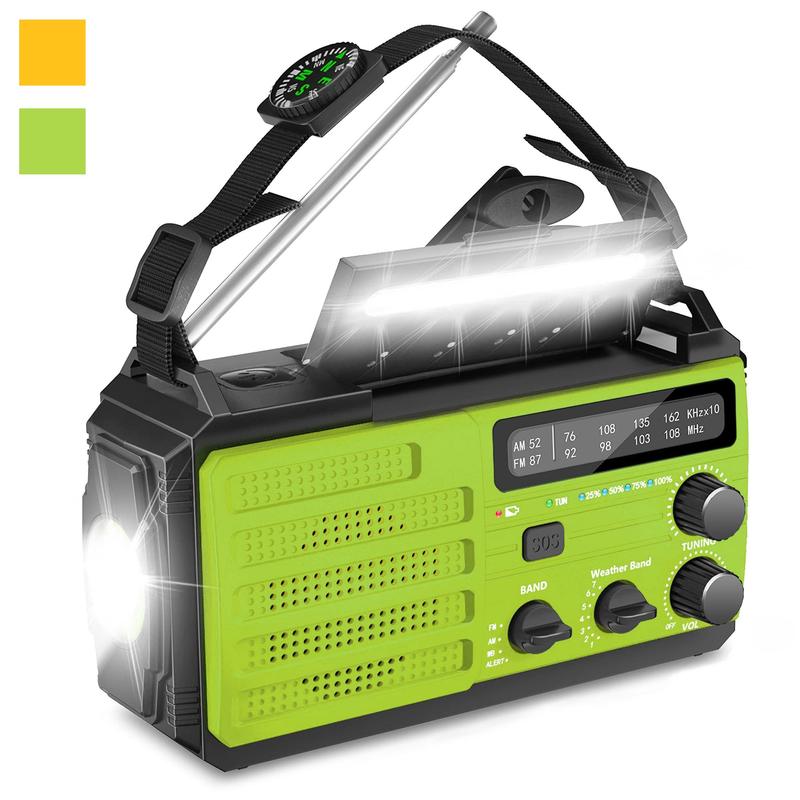 Solar Powered Hand Crank Radio with 3 Modes Flashlight & 2 Modes Reading Light & AM FM Radio Function & SOS Alarm, Suitable for Outdoor Emergencies