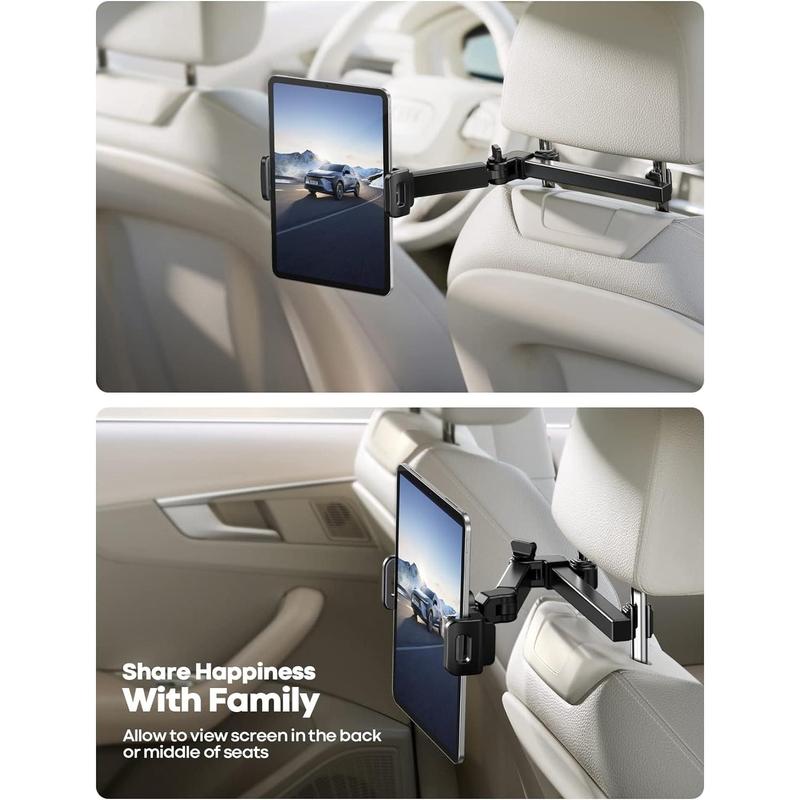 Car Headrest Tablet Holder - [3 in 1 Extension Arm] Adjustable Tablet Car Mount for Back Seat, Road Trip Essentials for Kids, for 4.7-11