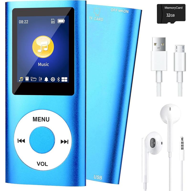 Portable MP3 Player with Bluetooth 5.0,32GB SD Music Player,Walkman MP3 Player with Headphone Video Voice Record FM Radio Photo Viewer E-Book Reader,Ideal for Walking,Running,Gift Choice