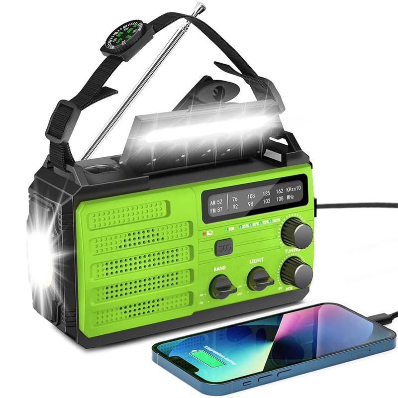 Portable Solar AM FM Radio, 6000mAh Hand Crank Radio with Super Flashlight & Reading Light, Type-C Charging Emergency Radio for Home Outdoor, Camping