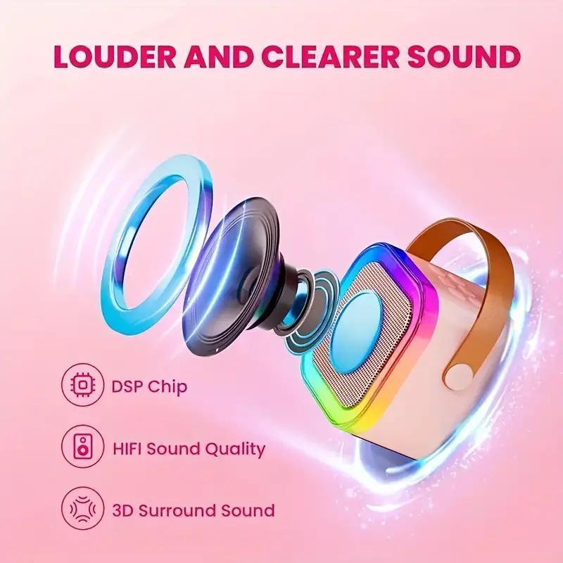 Portable Wireless Karaoke Speaker with Microphone,Stereo Sound Subwoofers, KTV Speaker Subwoofer with RGB Colorful LED Lights, Karaoke Machine Sound System for Outdoor Sports Travel, Room Accessories, Audio Device wireless speaker