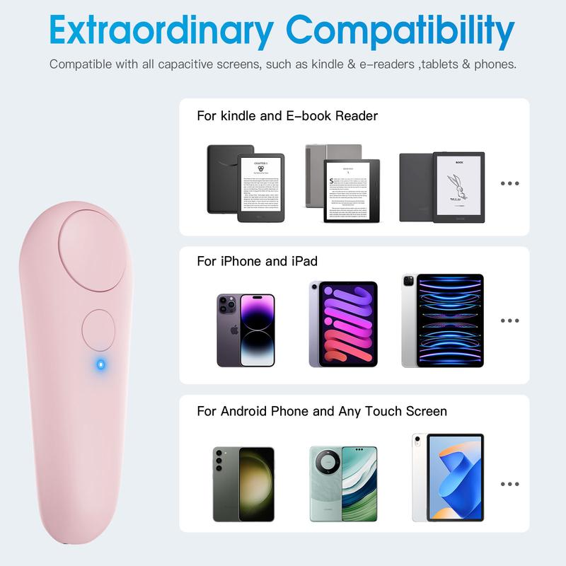 Wireless Page Turner for Kindle, Kindle Clicker, Kindle Handsfree, Remote Control Page Turner for iPad Reading, Rechargeable Turner for iPhone Android Tablets Ebook Reading Articles or Novels, Kindle Accessories, Kindle Accessory Pink