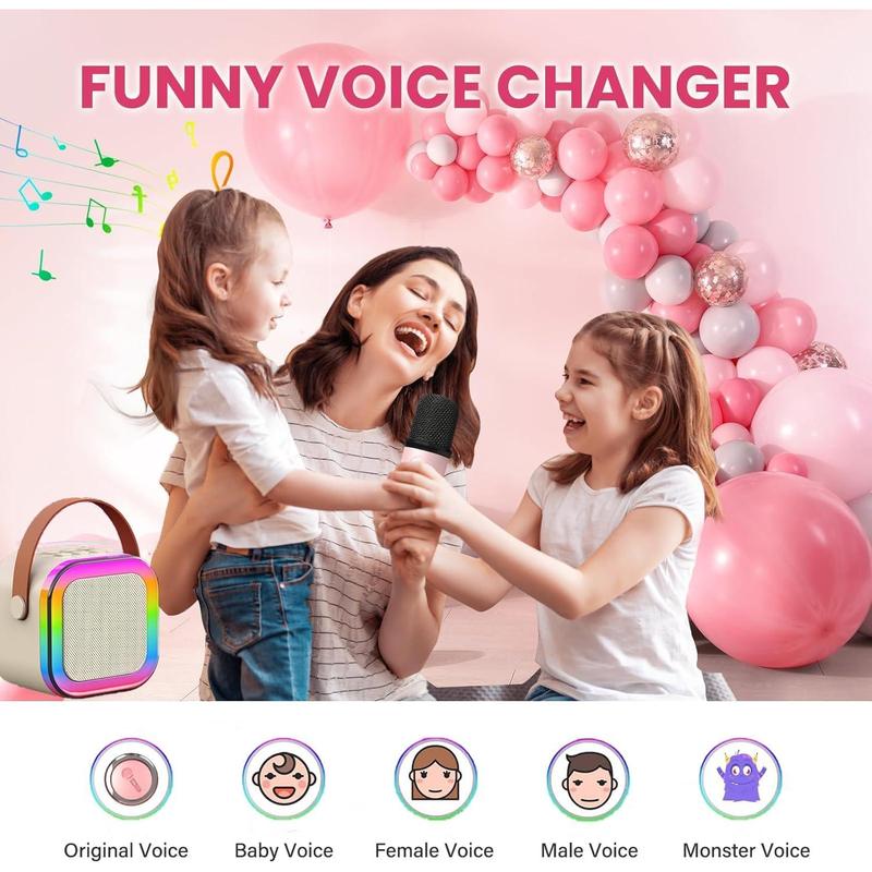 Karaoke Machine for  Adults, Mini Portable  Speaker with 2  Mics and LED Light,5 Variable Voice,for Home Party Birthday Suitable for Girls Boys Ages 3-12+  (Pink)