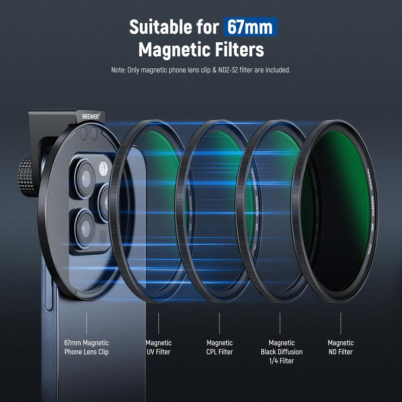 NEEWER Clip On 67mm ND2-ND32 HD Variable Phone Lens Filter Kit  -Black Friday