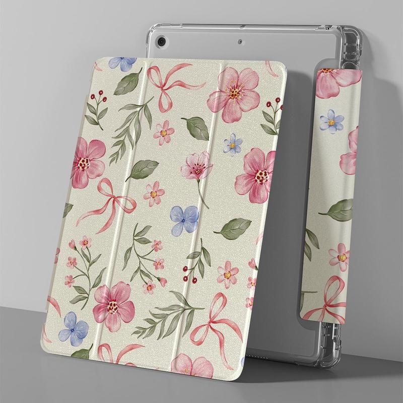 Floral Pattern Tablet Case with Pen Slot, 1 Count Shockproof Tablet Protective Cover, Tablet Accessories Compatible with iPad