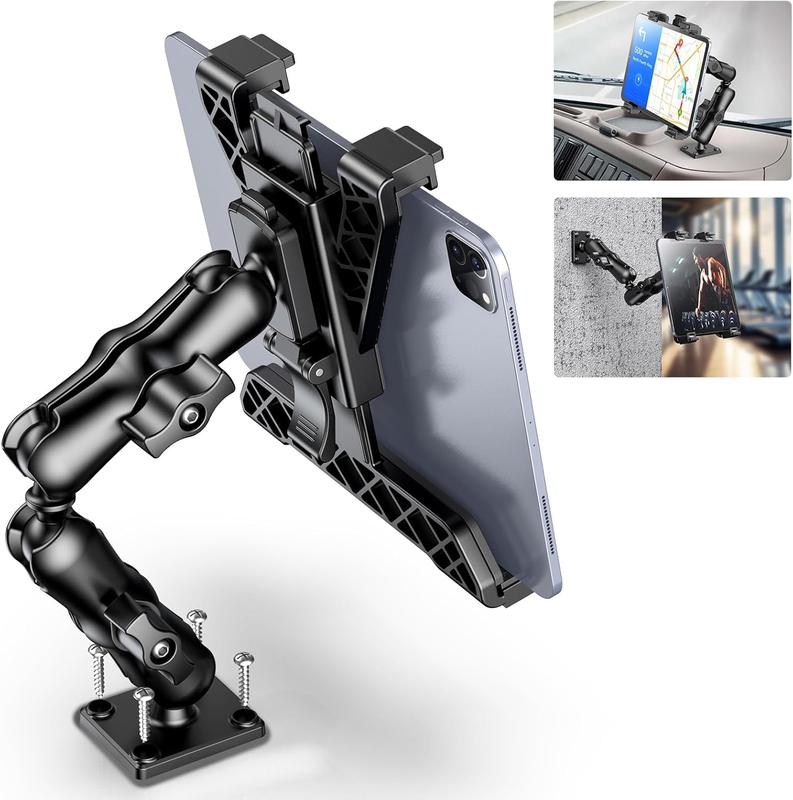 Tablet Holder for Truck, Heavy Duty iPad Mount for Drill Base 360Adjustable 2-Stage Arm Car Stand for All 7