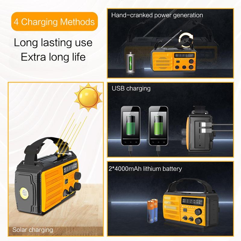 Solar Powered Hand Crank Radio with 3 Modes Flashlight & 2 Modes Reading Light & AM FM Radio Function & SOS Alarm, Suitable for Outdoor Emergencies