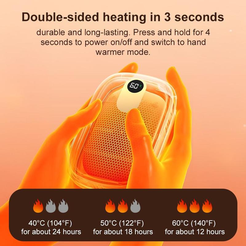 10000mAh Electric Hand Warmer Power Bank, 1 Count Portable Pocket Power Bank with Built-in Cable, 24-hour Long-lasting Safe Heating Power Bank for Outdoor