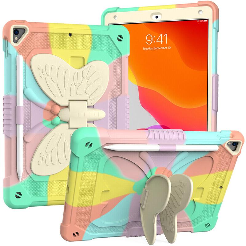 For iPad 9th 8th 7th Air 2 Pro 11 9.7 Kids Shockproof Case Stand Cover Butterfly Computer Holder