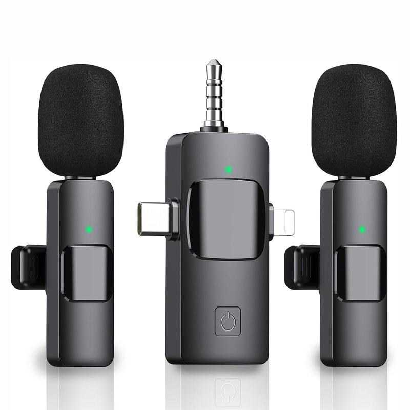 4 in 1 Wireless Lavalier Microphone, USB Rechargeable Wireless Microphone, Professional Wireless Lavalier Lapel Microphone for iPhone Android Phone