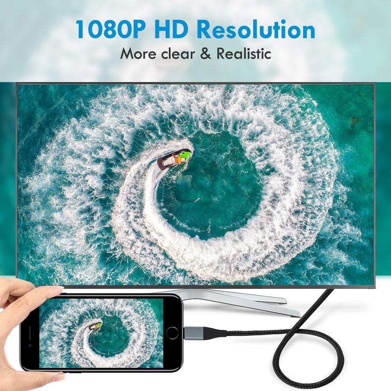 Lightning to HDMI Adapter, HDMI Cable for iPhone to TV, Compatible with iPhone14, 13, 12, 11 & YouTube to TV Output, with 1080P HD Display, Sync Video and Sound, Just Plug and Play, 6.6 13.2FT, Grey wire cable hdmi connector