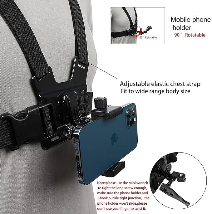 Mobile Phone Chest Mount Harness Strap Holder Cell Phone Clip Action Camera POV for Samsung iPhone Plus etc