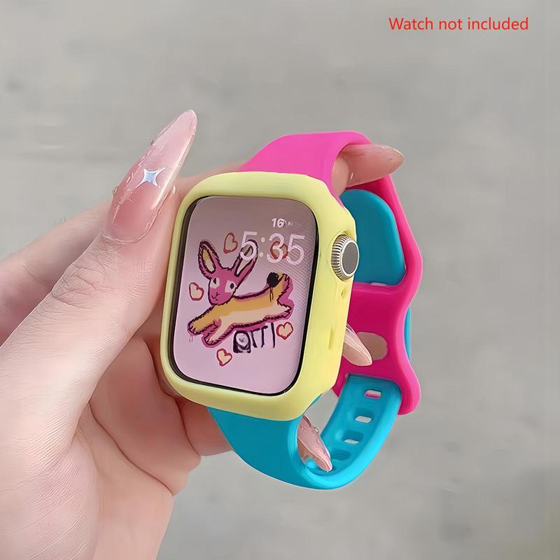 Cute Rabbit Pattern Watch Band & Case, 1 Count Adjustable Waterproof Silicone Watch Strap & Case, Watch Accessories for iWatch Series Ultra SE 9 8 7 6 5 4 3 2 1