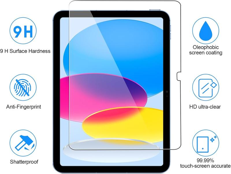 2 Pack Screen Protector for iPad 10th Generation 10.9 Inch 2022, HD Clear 9H Hardness Tempered Glass Film Compatible with iPad 10 Gen, Scratch Resistent, Touch , Bubbles Free