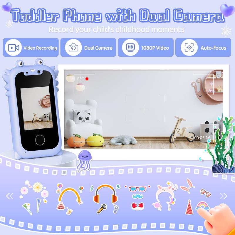 Kids Toy Smart Phone for Age 3-10,Touchscreen HD Dual Camera Learning CellPhone for Kids with Music Player, Games, 16GB SD Card ,Christmas Birthday Gift for Girls Interactive Selfie