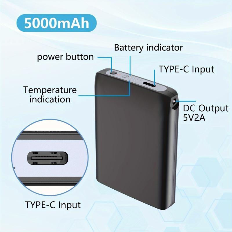 2 Pcs 5000mAh 5V 2.1A Rechargeable Battery Pack with DC and USB Output Ports for Heated Sock, Gloves, and Vest - Portable Power Bank