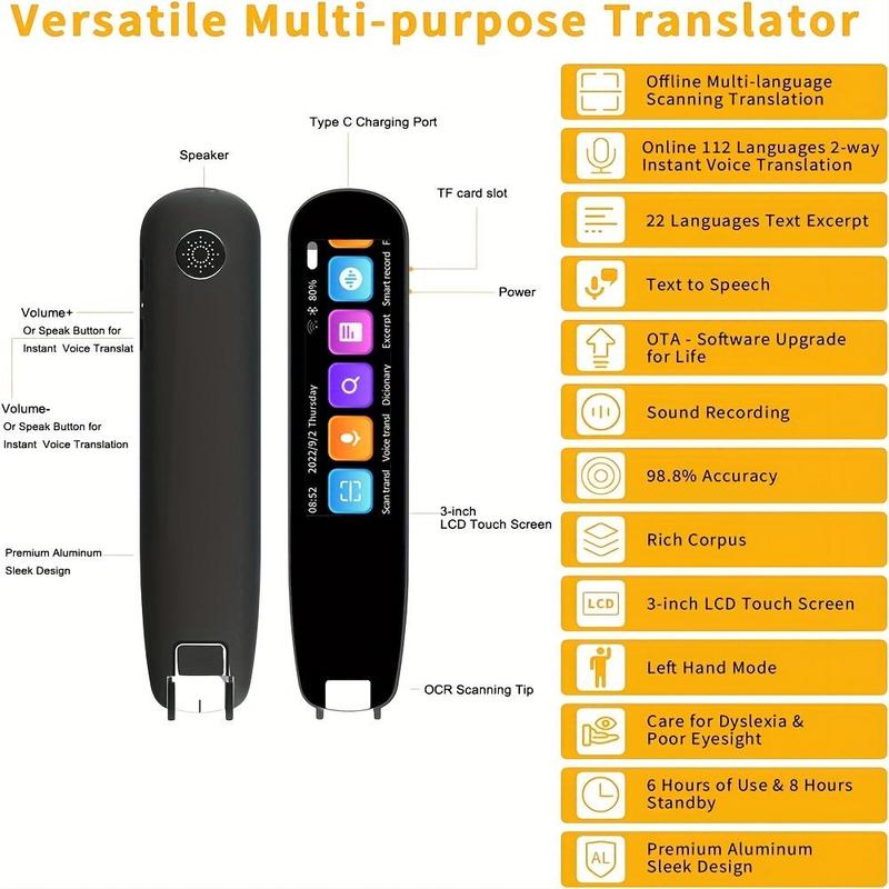 2024 New Electronics Translation Pen (1 Box), Electronics Portable Smart Pen with 112 Language, Digital Scan Translator Pen, Support 2-way Translation (requires Wifi Connection), Electronics Education Devices, Back to School Gifts,Black Firday