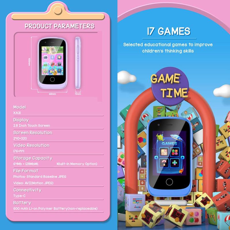 KGG Smartphone Interactive Toy, Dual Camera Smartphone with Educational Games, Ideal Birthday Gift, Touch Screen Gaming Phone for Learning Entertainment