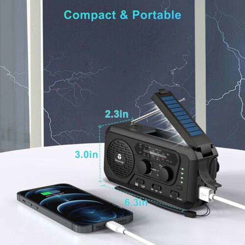 5000mAh Solar Hand Crank Emergency Radio - Portable Weather Radio Hand Crank, Solar Powered, AM FM NOAA Radio with Flashlight, Reading Lamp, SOS Alarm, and Cell Phone Charger