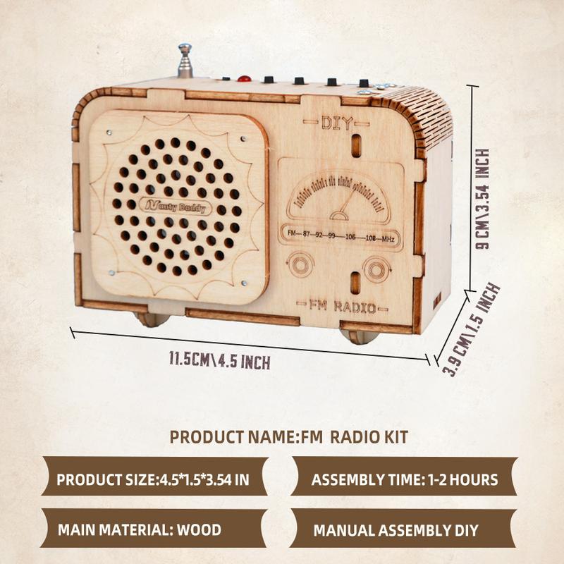   FM Radio Kit. STEM for 8-14yo，DIY Electronic. Gift for teens，Classic Wood. Beginner Set. christmas gift ideas